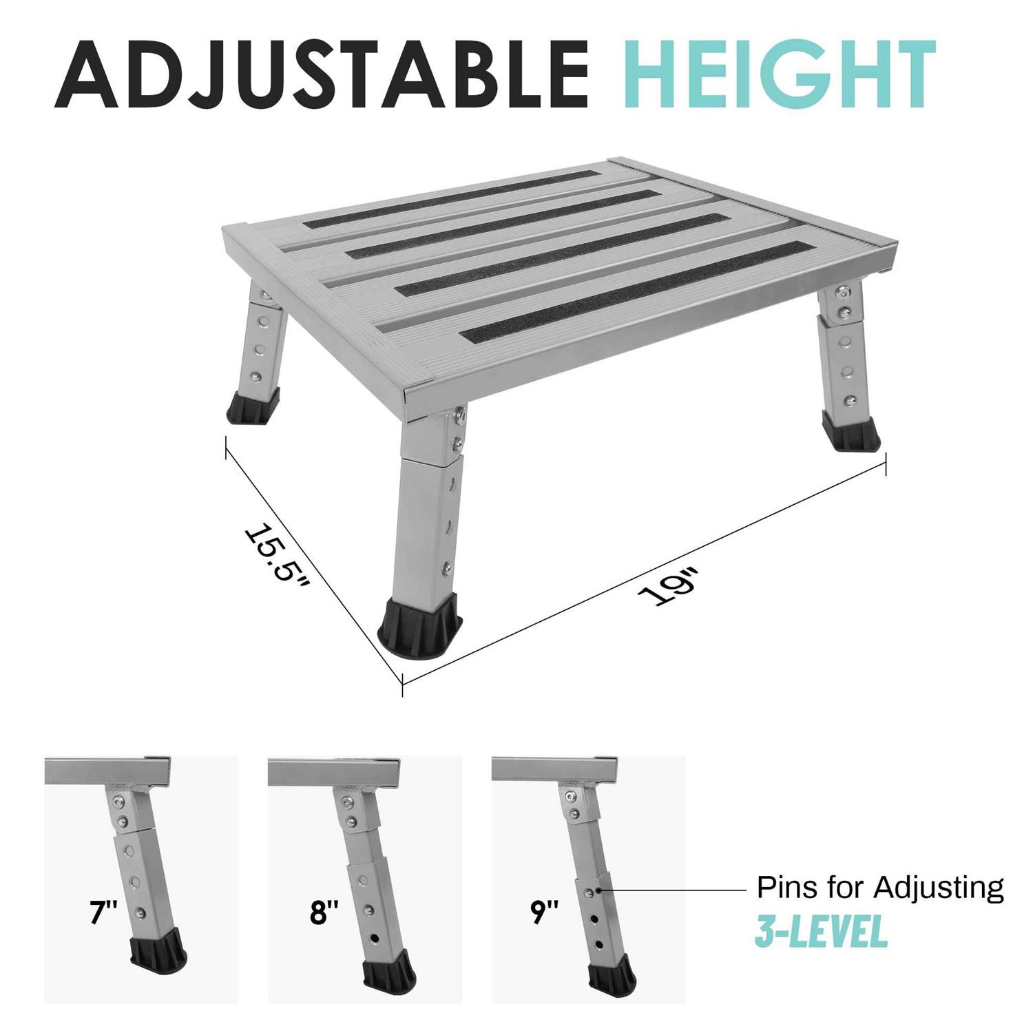 DEPSUNNY Adjustable Height Aluminum RV Step, Stable Foldable Platform Step Stool, Supports Up to 1,000 lb, Non-Slip Rubber Feet and Platform Mat - Image 3