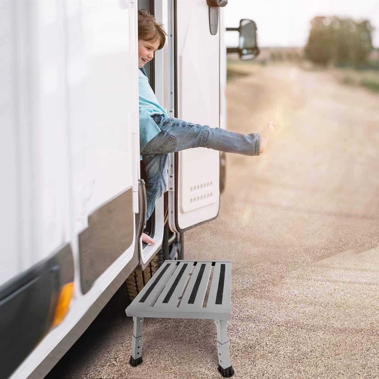 DEPSUNNY Adjustable Height Aluminum RV Step, Stable Foldable Platform Step Stool, Supports Up to 1,000 lb, Non-Slip Rubber Feet and Platform Mat - Image 5