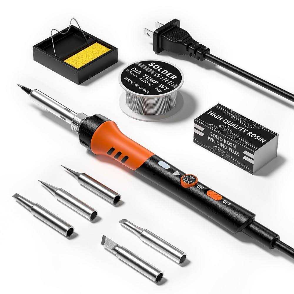 MEAKEST 60w Adjustable Temperature Soldering Iron Kit 9-in-1 With 5 Tips, Solder Wire Stand For Soldering And Repair