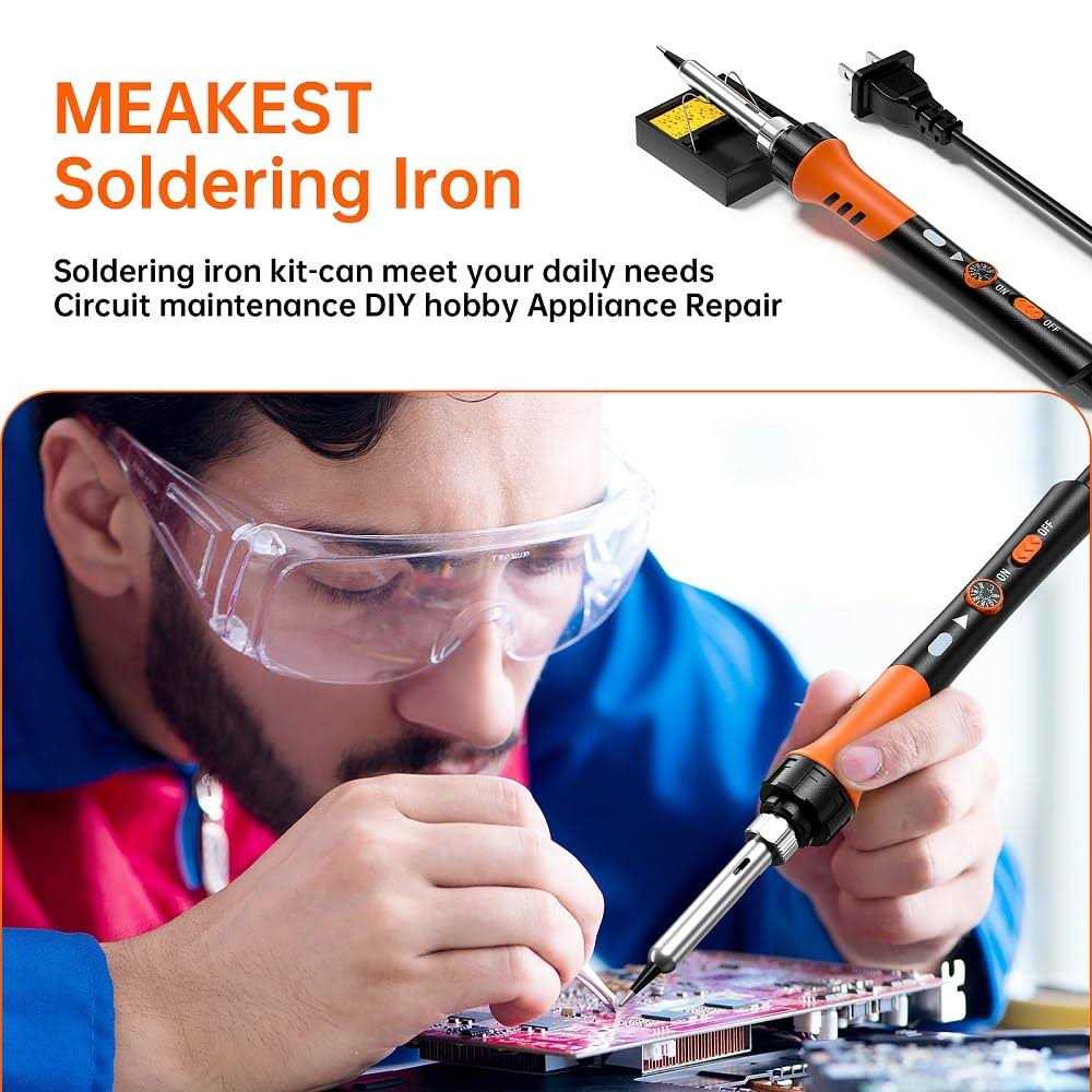 MEAKEST 60w Adjustable Temperature Soldering Iron Kit 9-in-1 With 5 Tips, Solder Wire Stand For Soldering And Repair - Image 5
