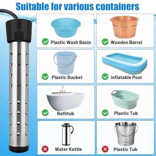 Kicoeoy Immersion Water Heater 2000w Electric Submersible Water Heater With 304 Stainless Steel Cover - Image 2