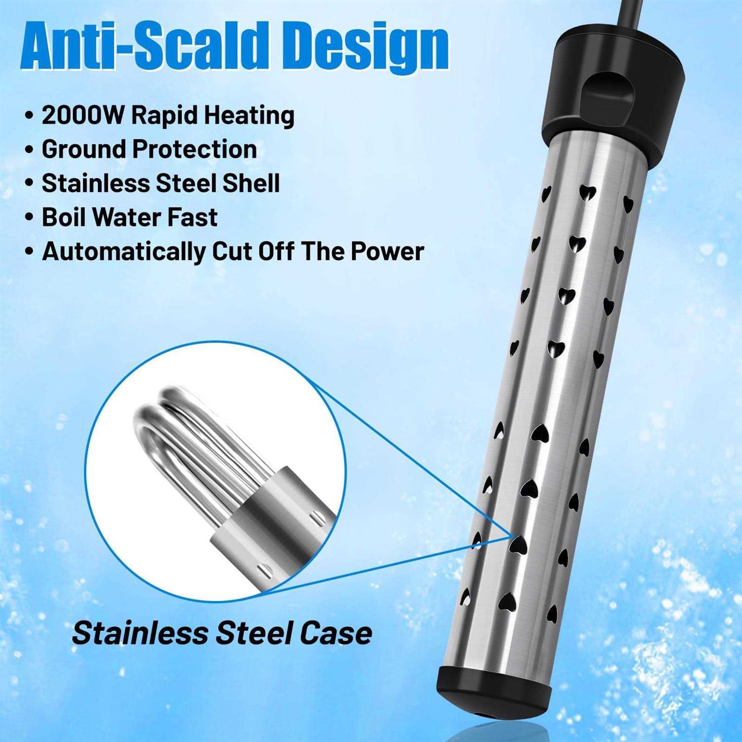 Kicoeoy Immersion Water Heater 2000w Electric Submersible Water Heater With 304 Stainless Steel Cover - Image 5