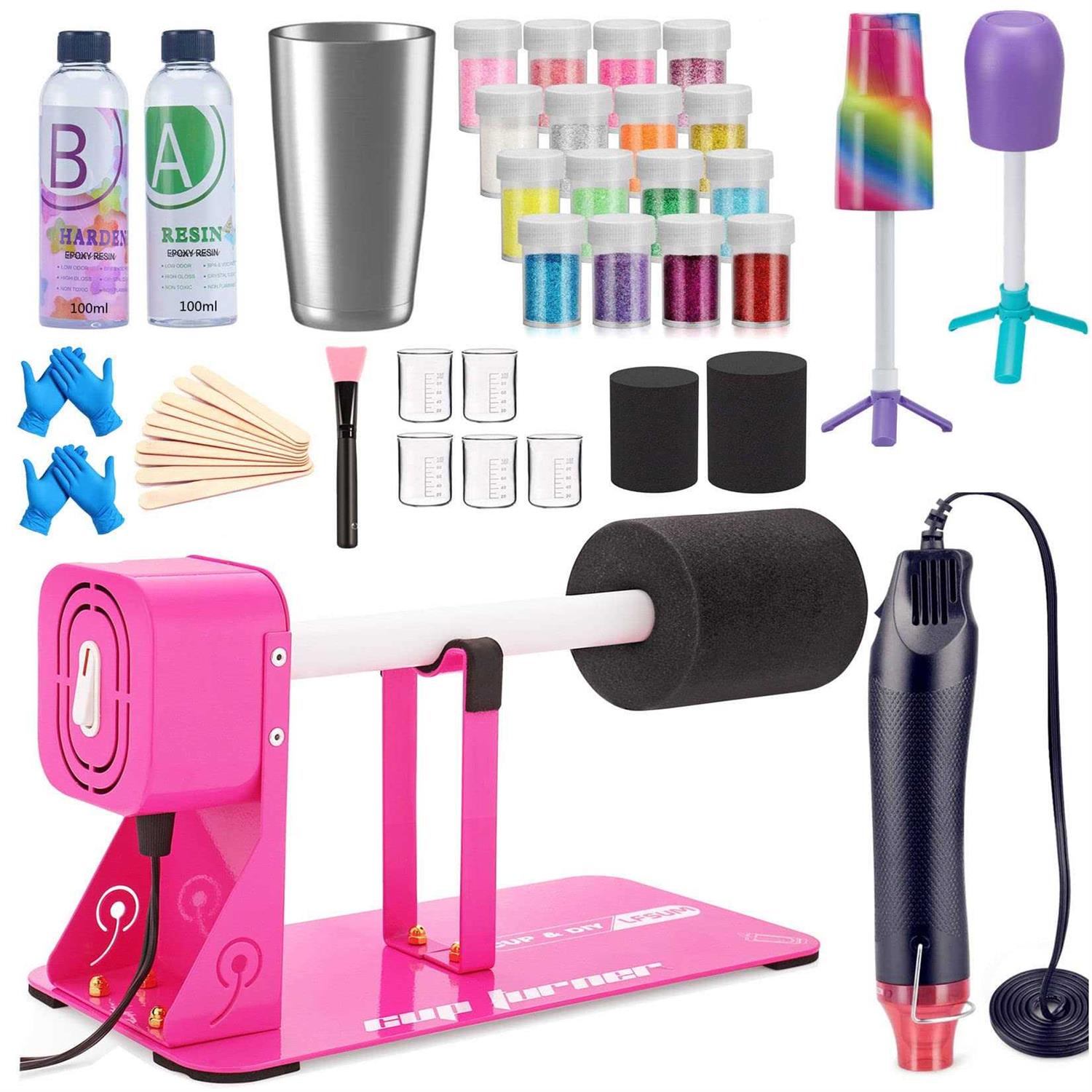 LFSUM Cup Turner for Crafts Tumbler,Tumbler Cup Spinner,Glitter Powder,Epoxy Resin kit for Tumblers for Beginners with Epoxy and Heat Gun