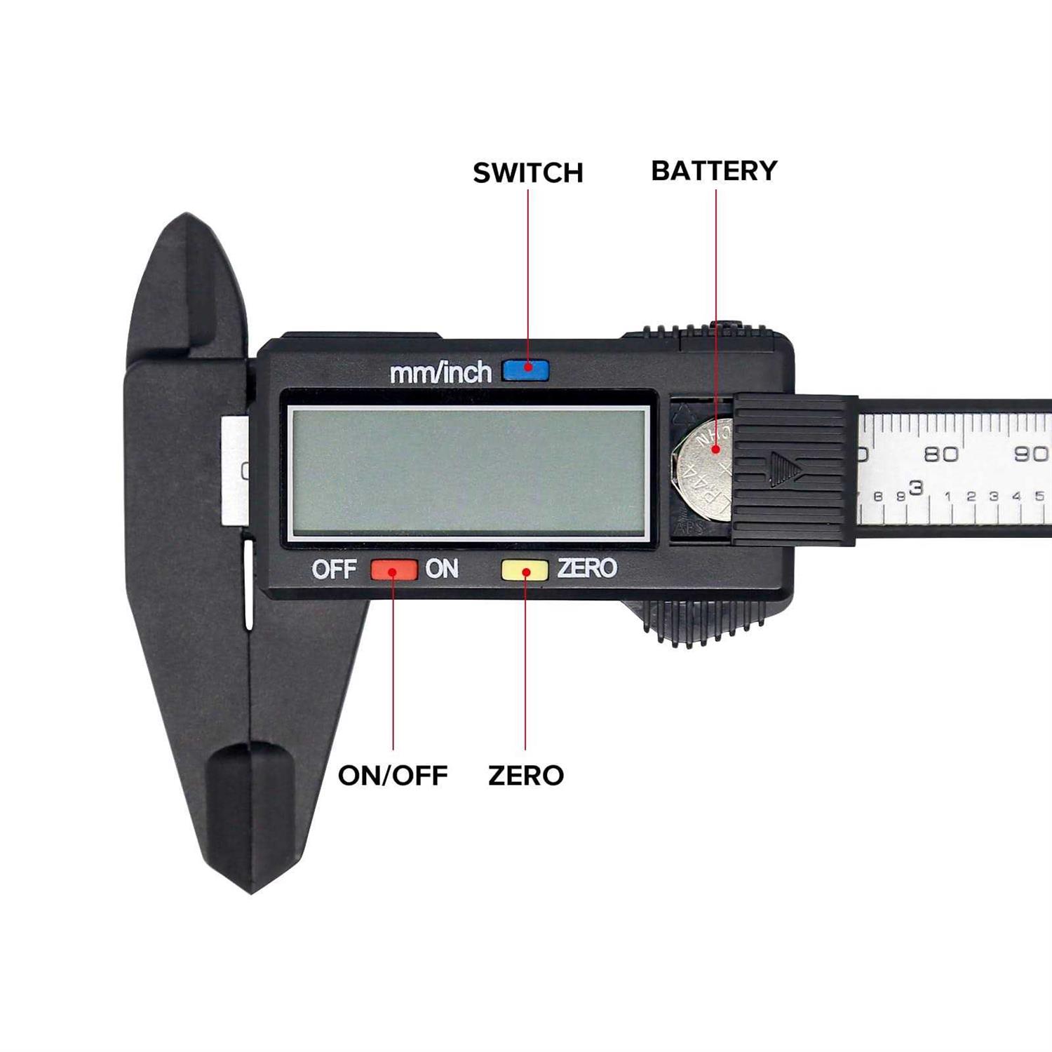 Vizbrite Electronic Digital Caliper Plastic Vernier Caliper Caliper Measuring Tool with Inch/Millimeter Conversion - Image 3