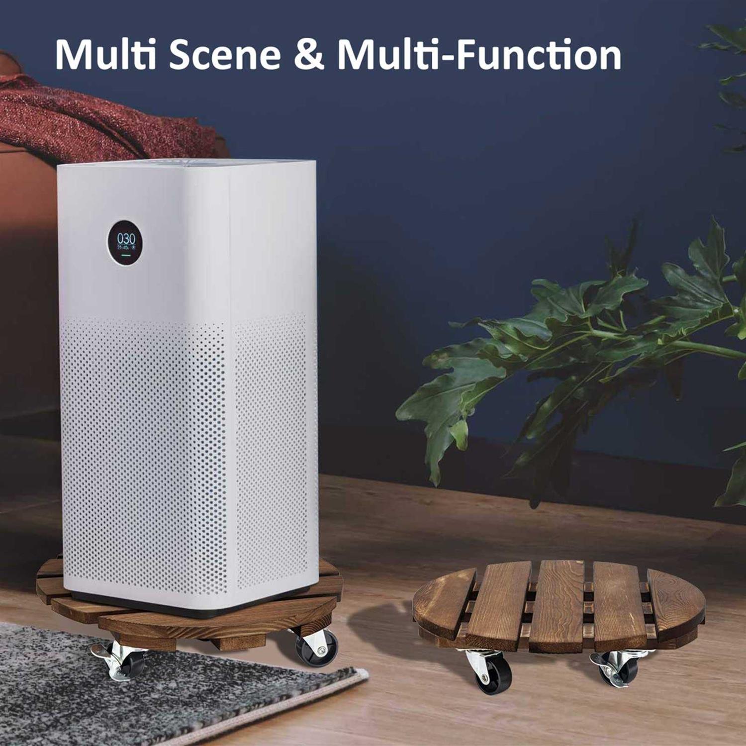 Yangbaga 2pack Plant Caddy 12''Wood Duty Rolling Plant Stand with 2 360° Lockable Caster Wheels,Indoor Outdoor on Roller Patio/Flower Pot/Succulent - Image 3