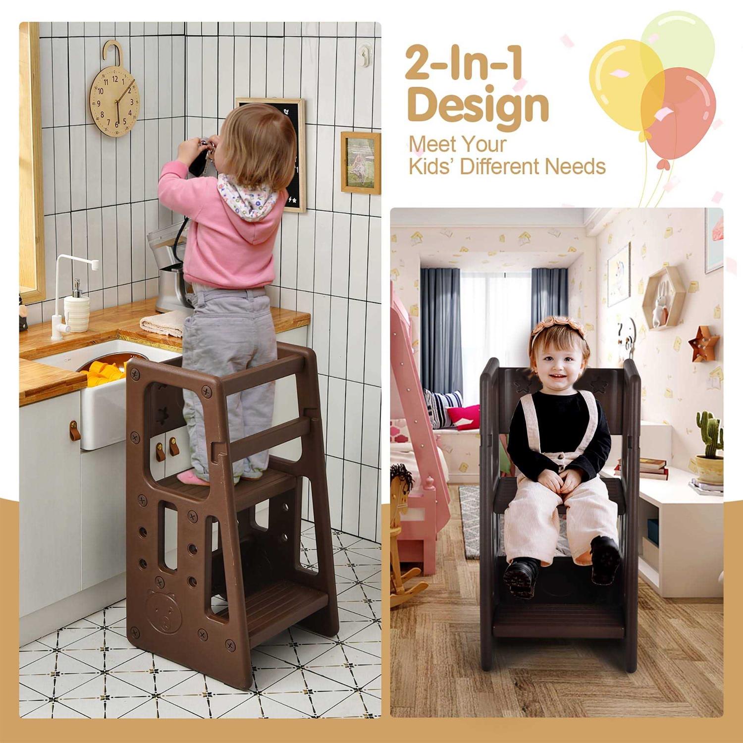 Costway Kids Kitchen Step Stool with Double Safety Rails Toddler Learning Stool - Image 3