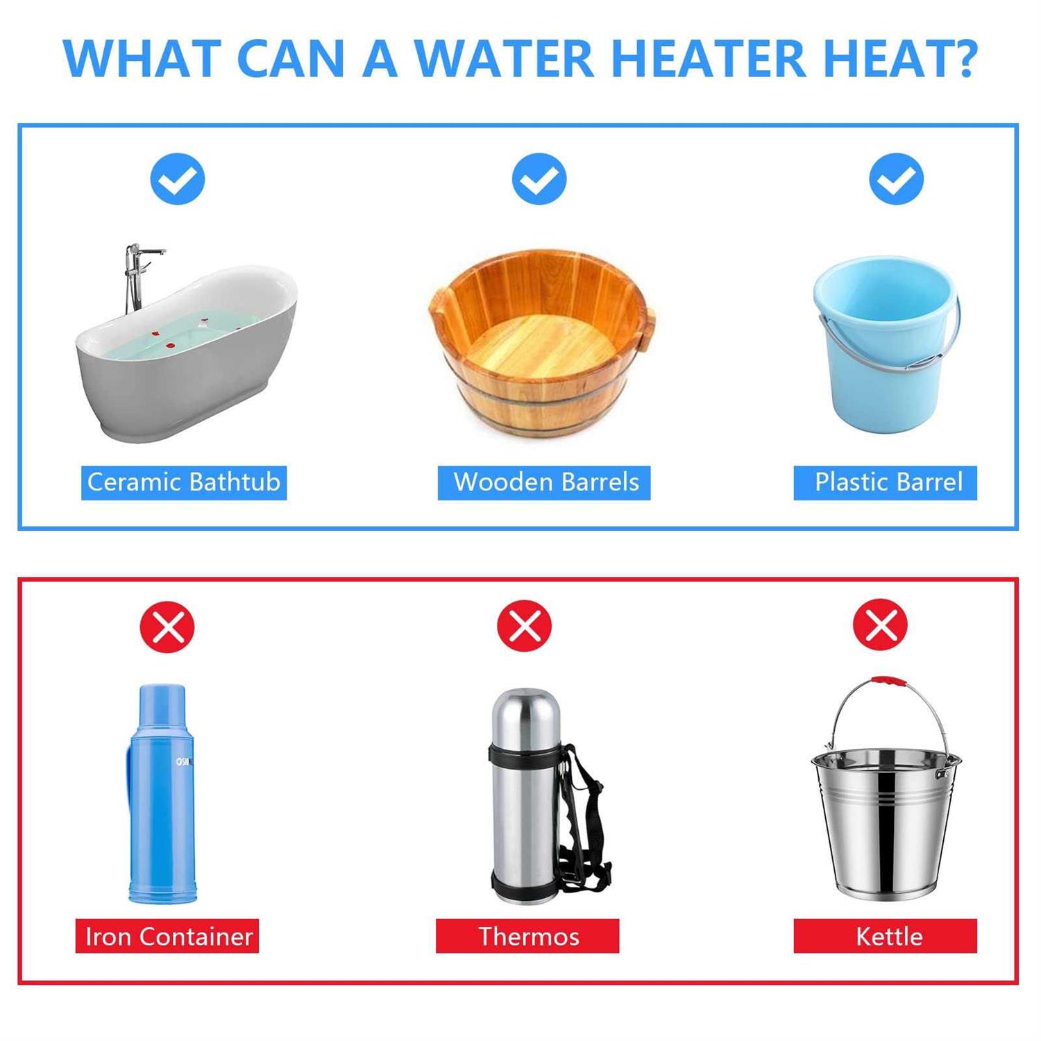 NiaoChao 2000W Immersion Water Heater Portable Water Heater Electric with 304 Stainless Steel Anti-scalding - Image 2