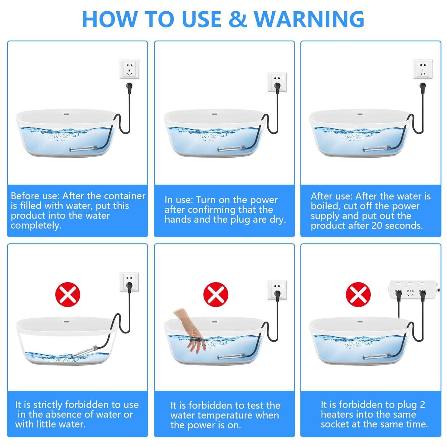 NiaoChao 2000W Immersion Water Heater Portable Water Heater Electric with 304 Stainless Steel Anti-scalding - Image 5