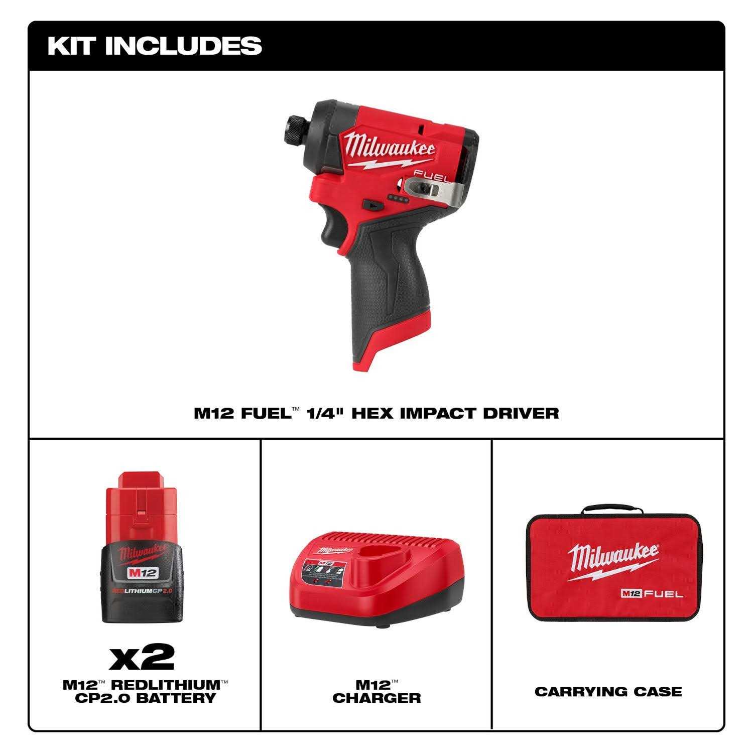 3453-22 Milwaukee M12 FUEL 1/4 Hex Impact Driver Kit - Image 4