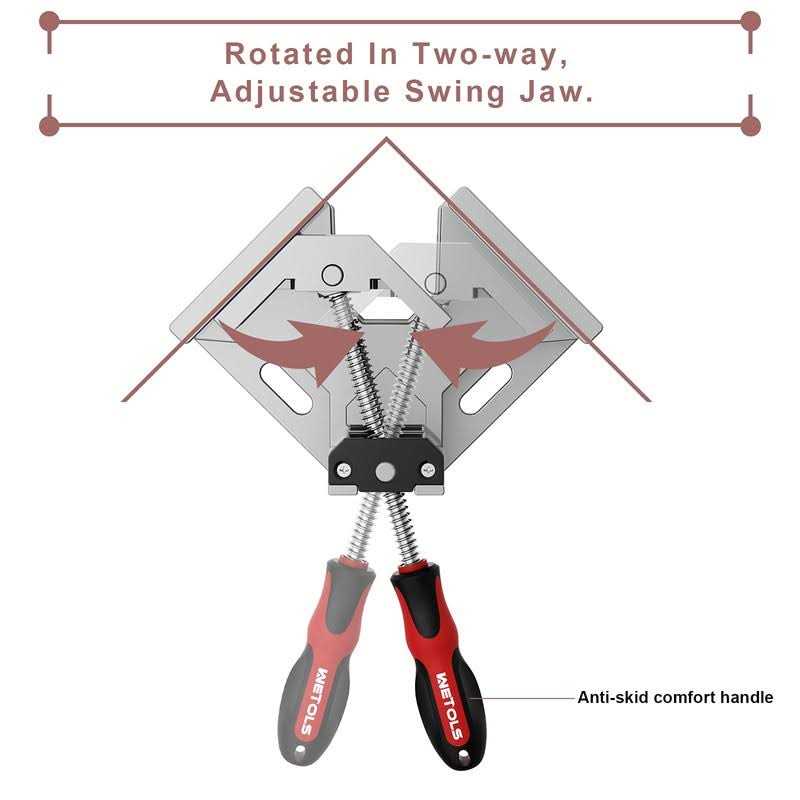 WETOLS Corner Clamp 2pcs 90 Degree Right Angle Clamp with Adjustable Aluminum Alloy Swing Jaw - Image 2