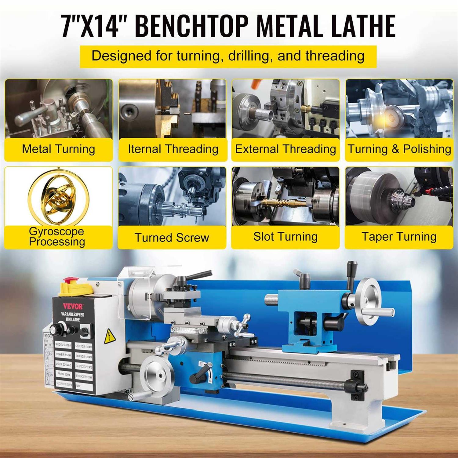 VEVOR Mini Metal Lathe 7x14 Benchtop Metal Lathe 550W Variable Speed Metal Lathe - Image 4