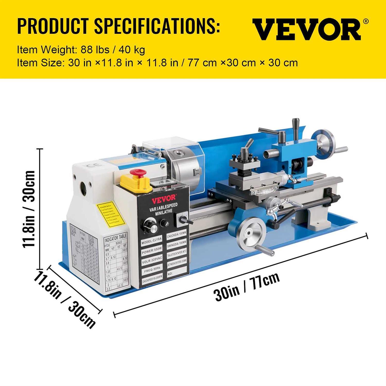 VEVOR Mini Metal Lathe 7x14 Benchtop Metal Lathe 550W Variable Speed Metal Lathe - Image 5