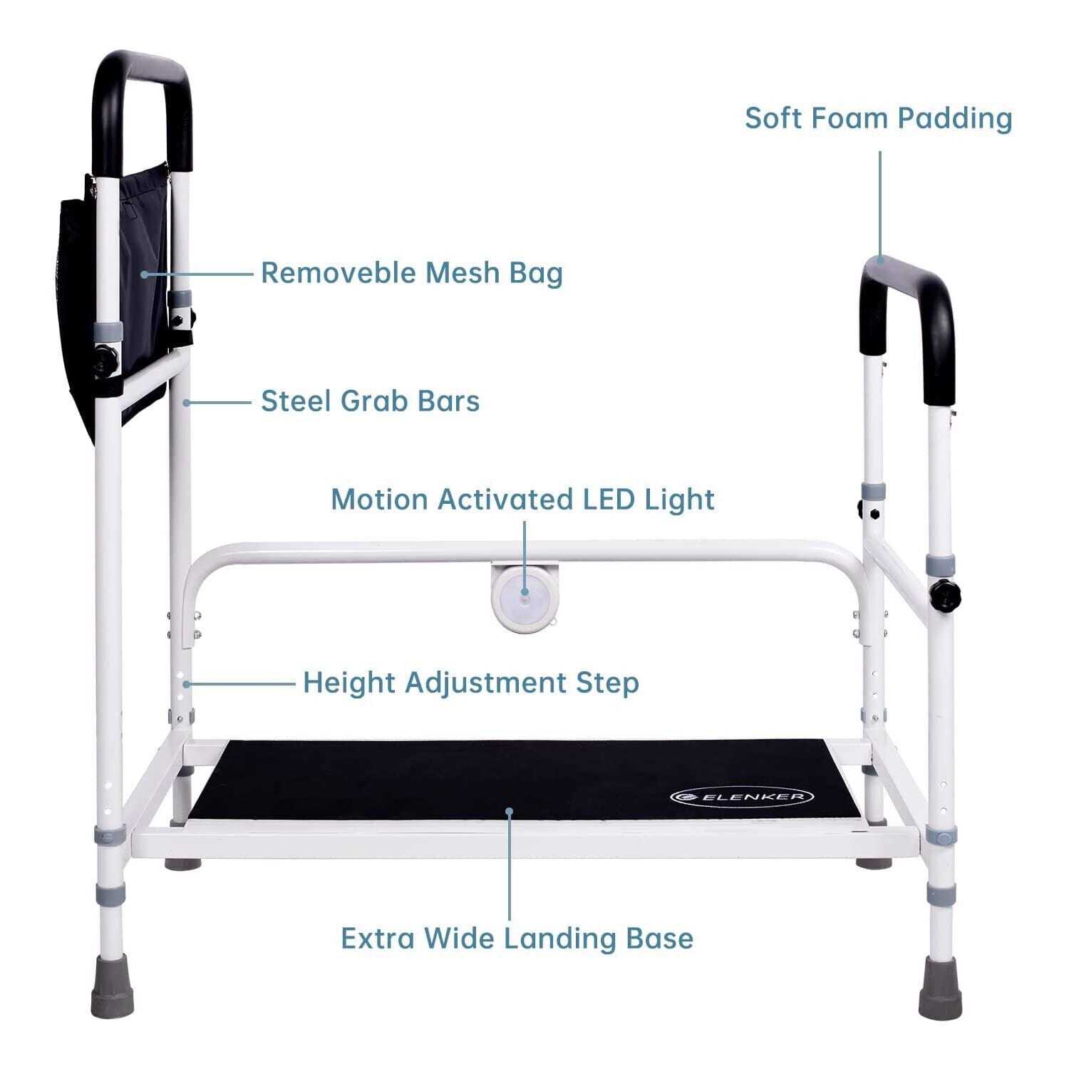 Elenker Adjustable Height Bed Step Stool Bed Assist Bar with Storage Pocket - Image 4