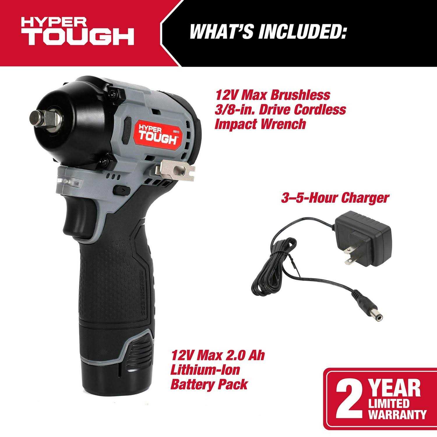 Hyper Tough 12V Max Lithium-Ion Brushless Impact Wrench with 2.0Ah Battery and Charger - Image 4