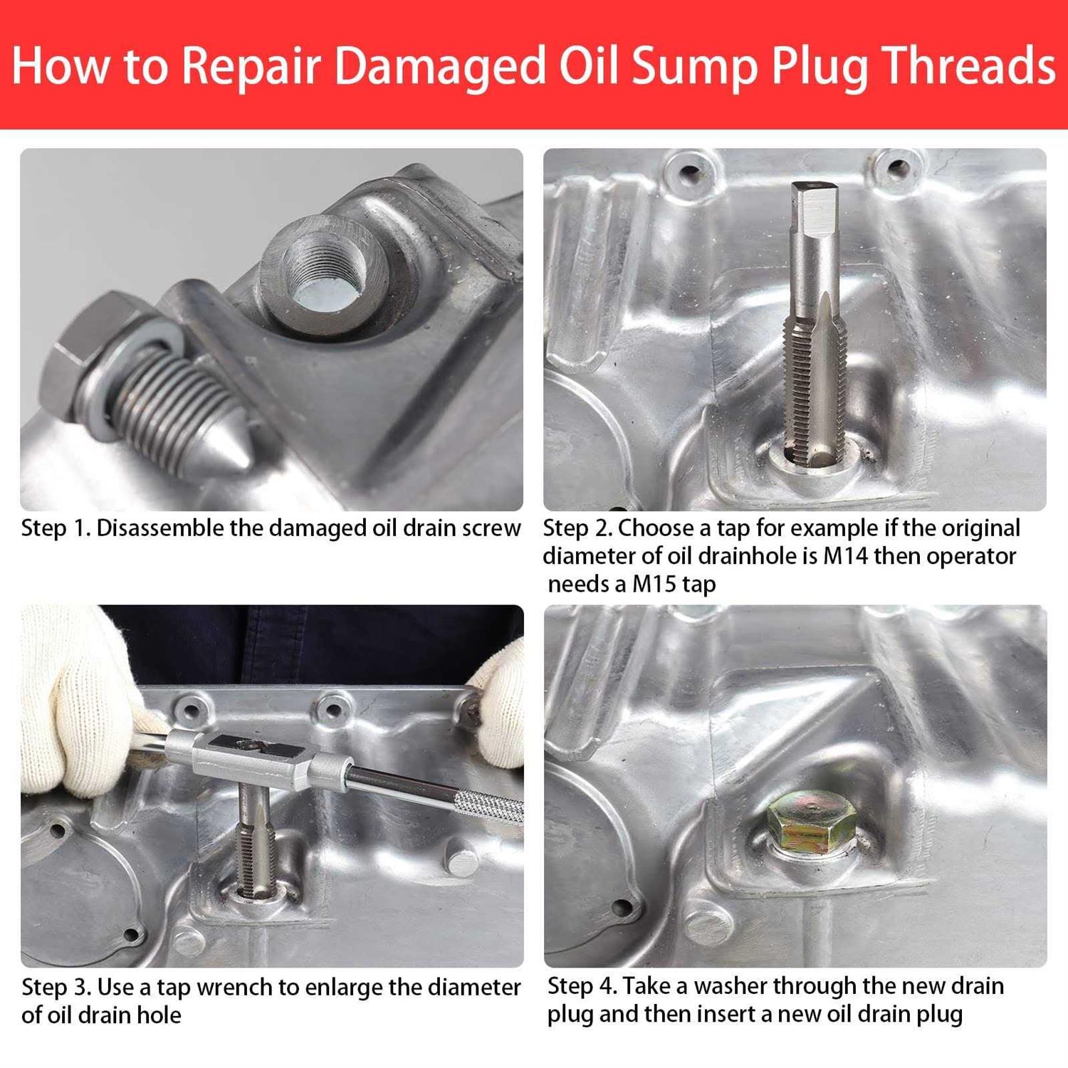 Bilitools 84-piece Oil Pan Drain Plug Thread Repair Kit M13 M15 M17 M20 M22 - Image 3