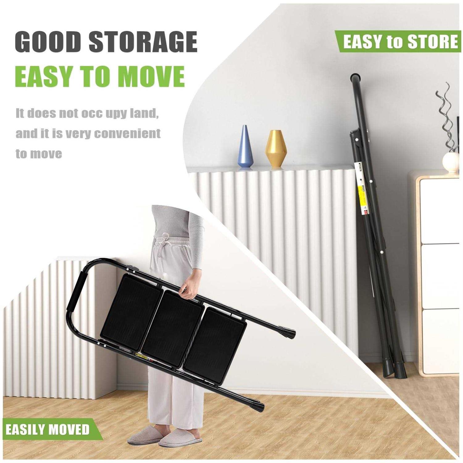 3 Step Ladder EFFIELER Folding Step Stool with Wide Anti-Slip Pedal - Image 3