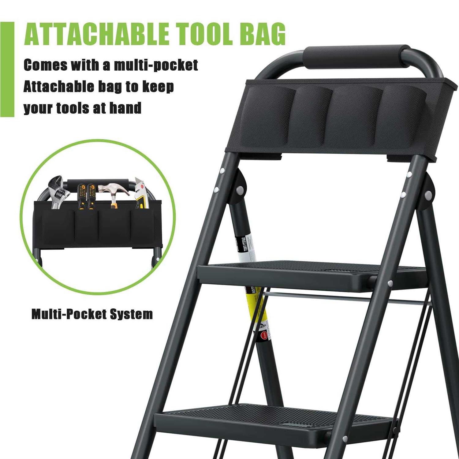 3 Step Ladder EFFIELER Folding Step Stool with Wide Anti-Slip Pedal - Image 4