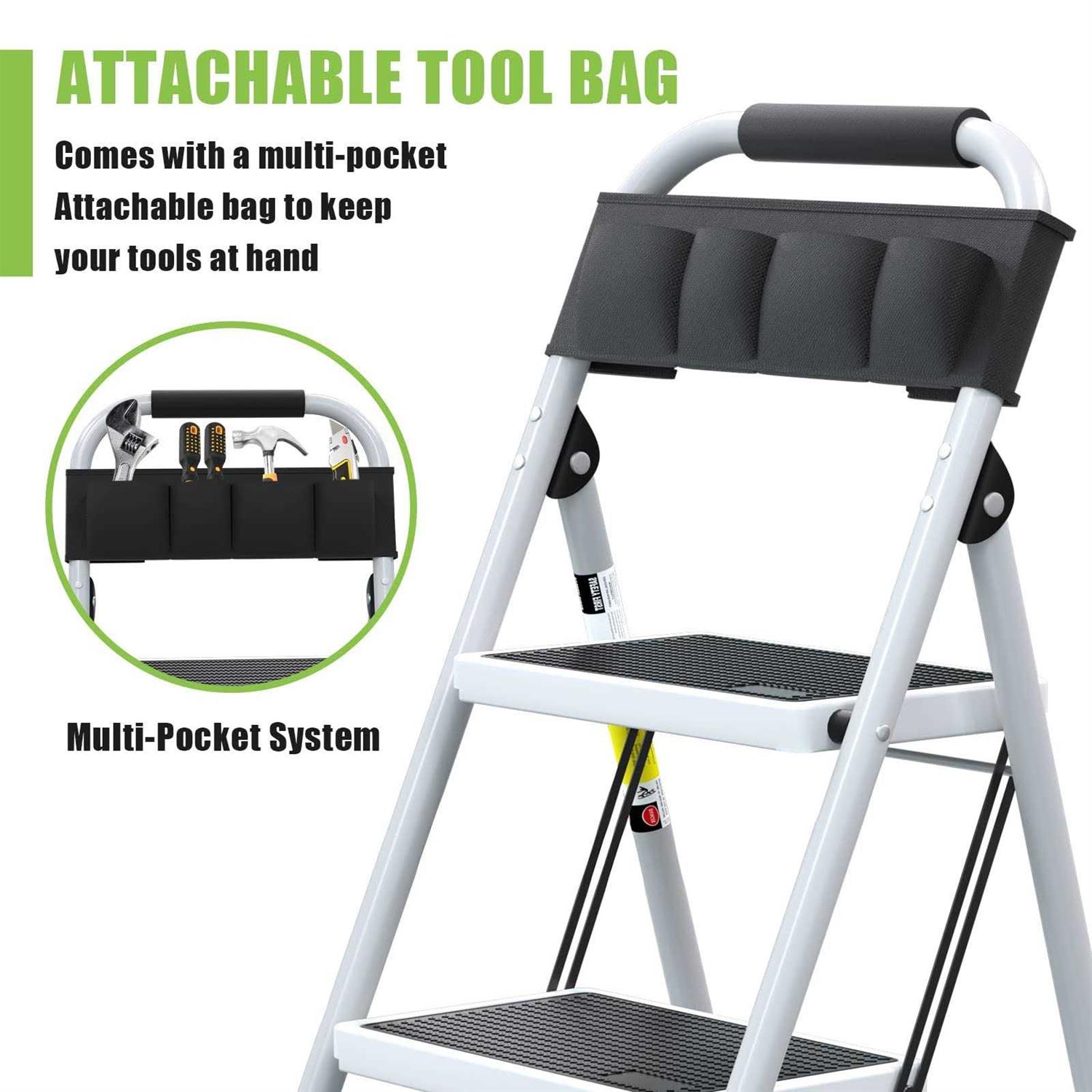 3 Step Ladder EFFIELER Folding Step Stool with Wide Anti-Slip Pedal - Image 3