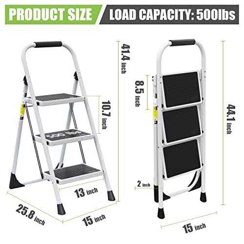 3 Step Ladder EFFIELER Folding Step Stool with Wide Anti-Slip Pedal - Image 4
