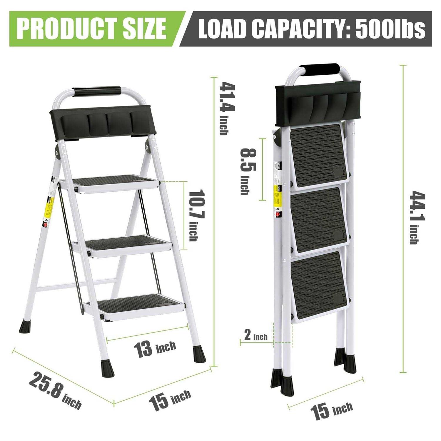 3 Step Ladder EFFIELER Folding Step Stool with Wide Anti-Slip Pedal - Image 5