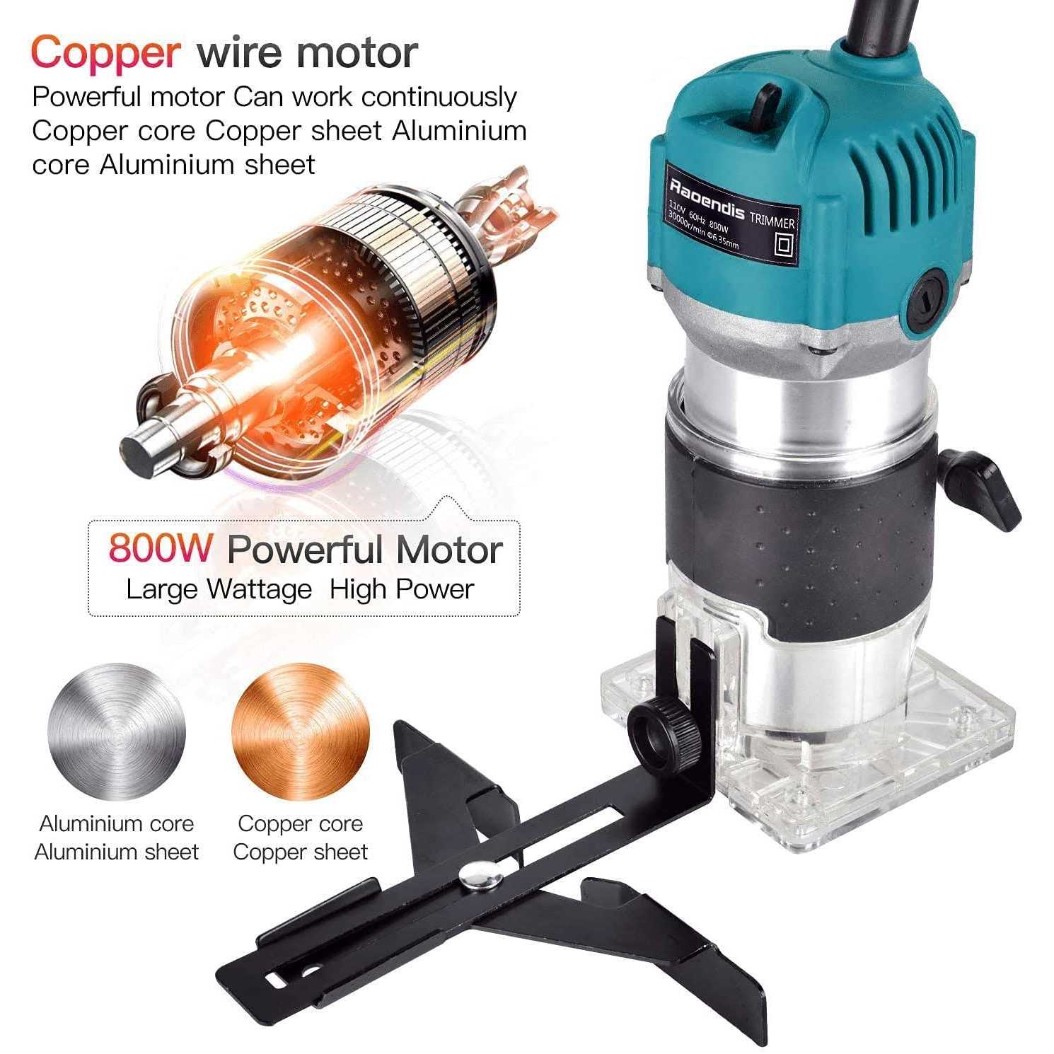 Compact Wood Palm Router Tool Hand Trimmer Woodworking Joiner Cutting Palmming Tool 30000R/MIN 650-800W 110V with 12PCS 1/4 Router Bits - Image 4