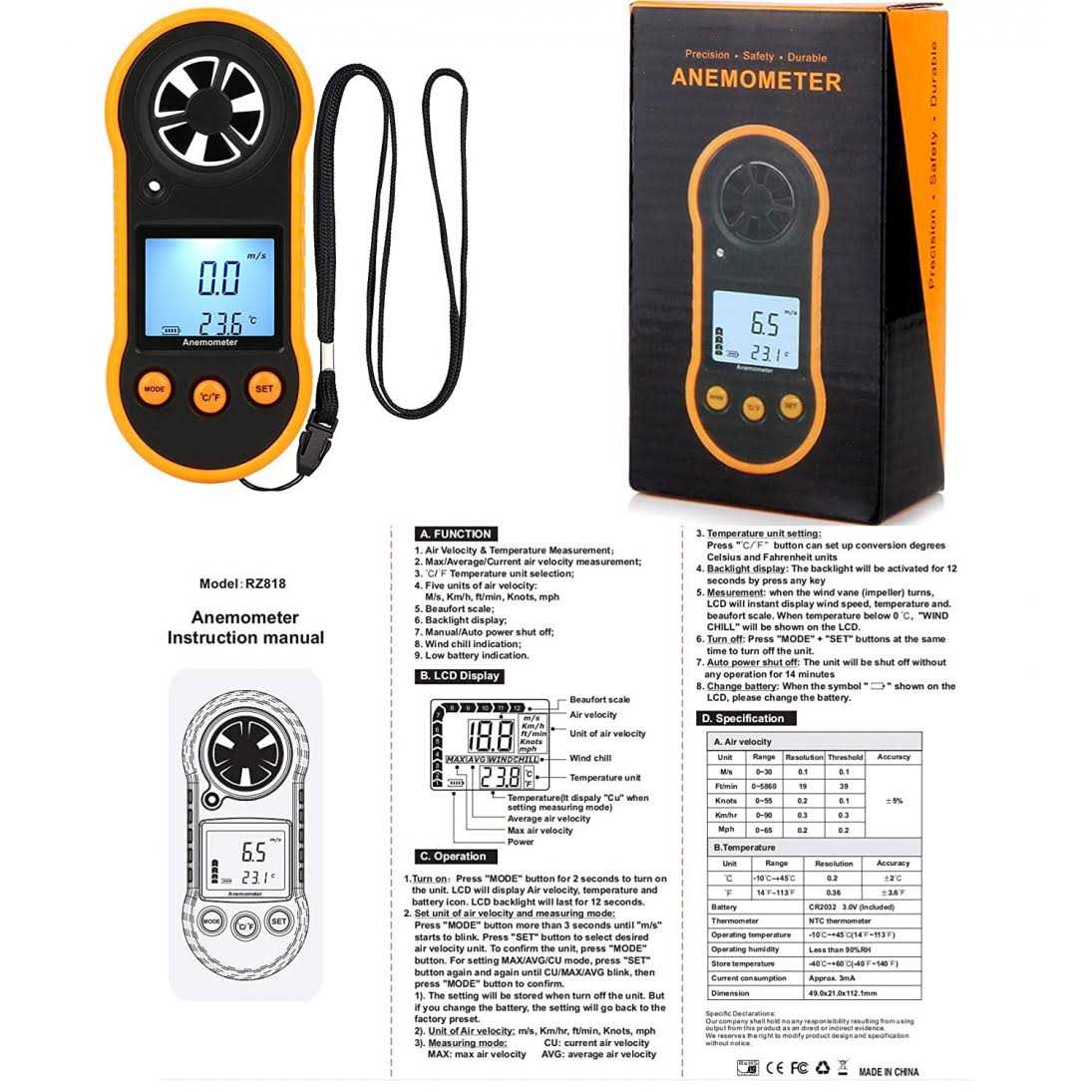 XRCLIF Digital Wind Speed Meter Anemometer Handhled Wind Gauges Air Flow Velocity Meter for Measuring Wind Chill Temperature Speed - Image 5