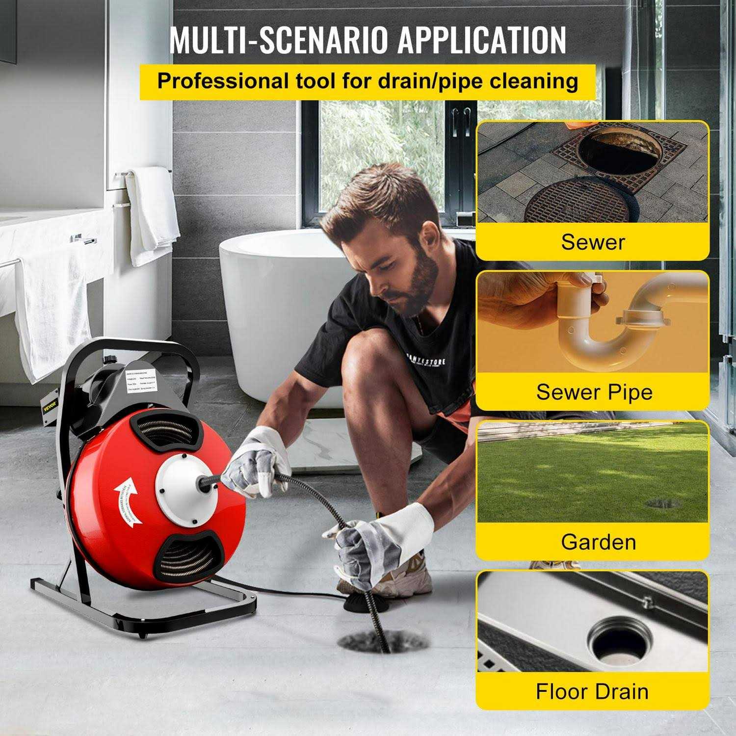 VEVOR Drain Cleaner Machine Electric Drain Auger 50FTx1/2In - Image 3