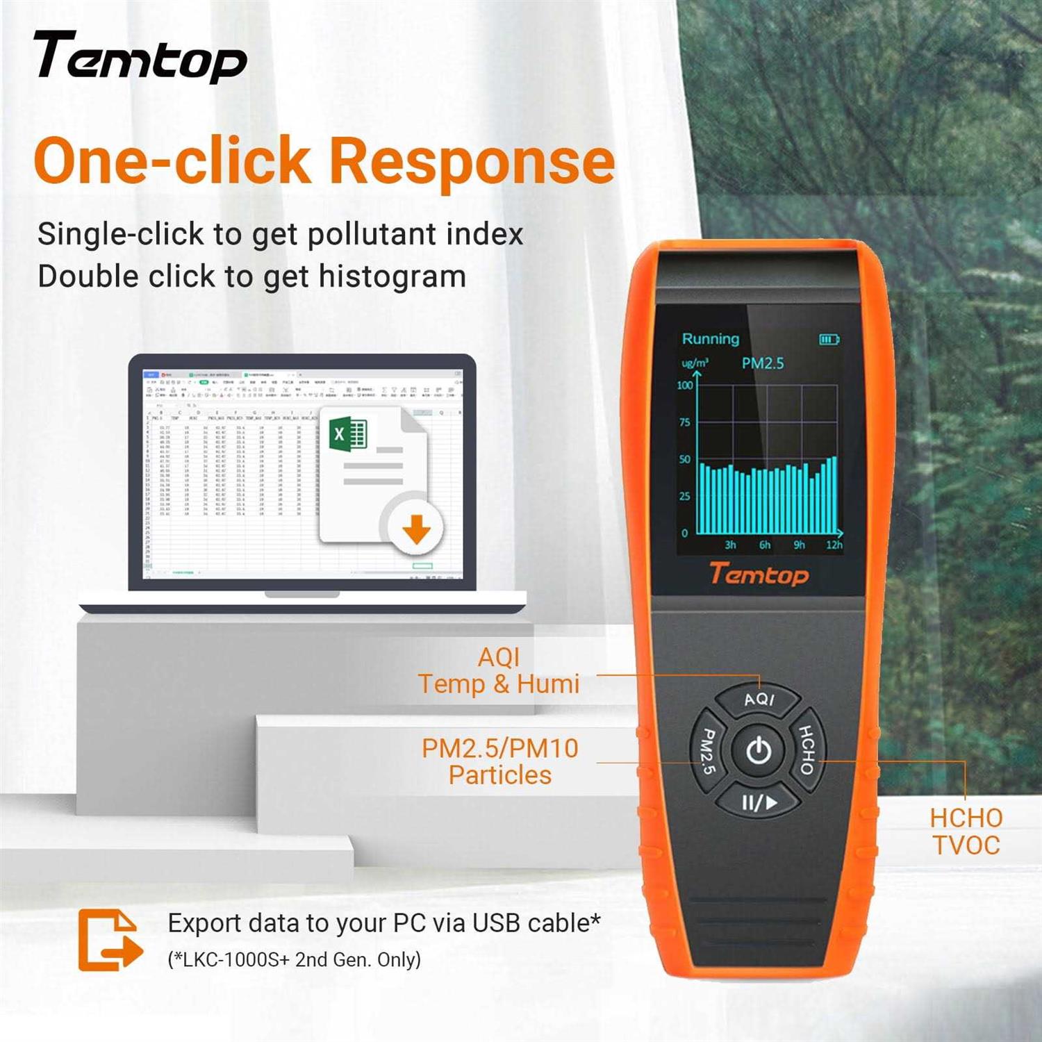 Temtop LKC-1000S+ 2nd AQI Monitor Professional Pm2.5 PM10 Hcho Tvoc Air Quality Detector Data Export - Image 4