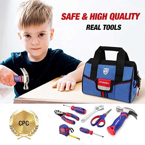 WORKPRO 9-Piece Kids Real Hand Tool Set, Blue Junior Tool Kit with Storage Bag for Boys, Girls, Children DIY Building and Woodworking, Age 8+ - Image 3