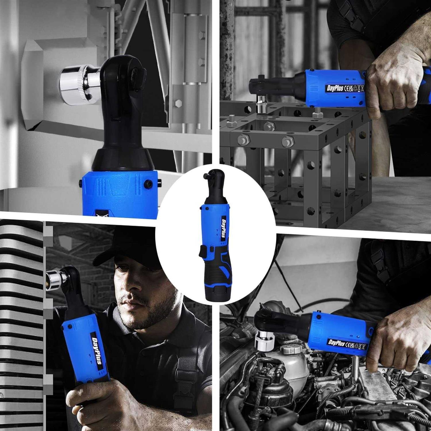 QiMu Cordless Electric Ratchet Wrench Set Cordless Ratchet Right Angle Wrench,3/8 12V Power Ratchet Tool Kit with 2 x 1500mAh Lithium-Ion Battery,7 - Image 3