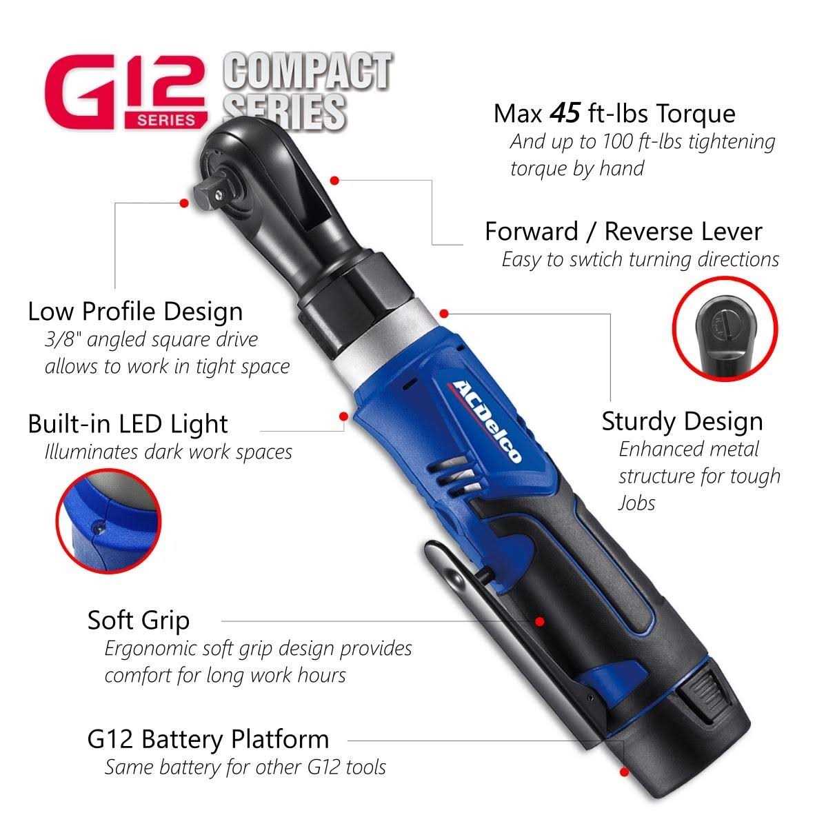 ACDelco G12 12V 3/8 Cordless Ratchet Wrench - Image 3