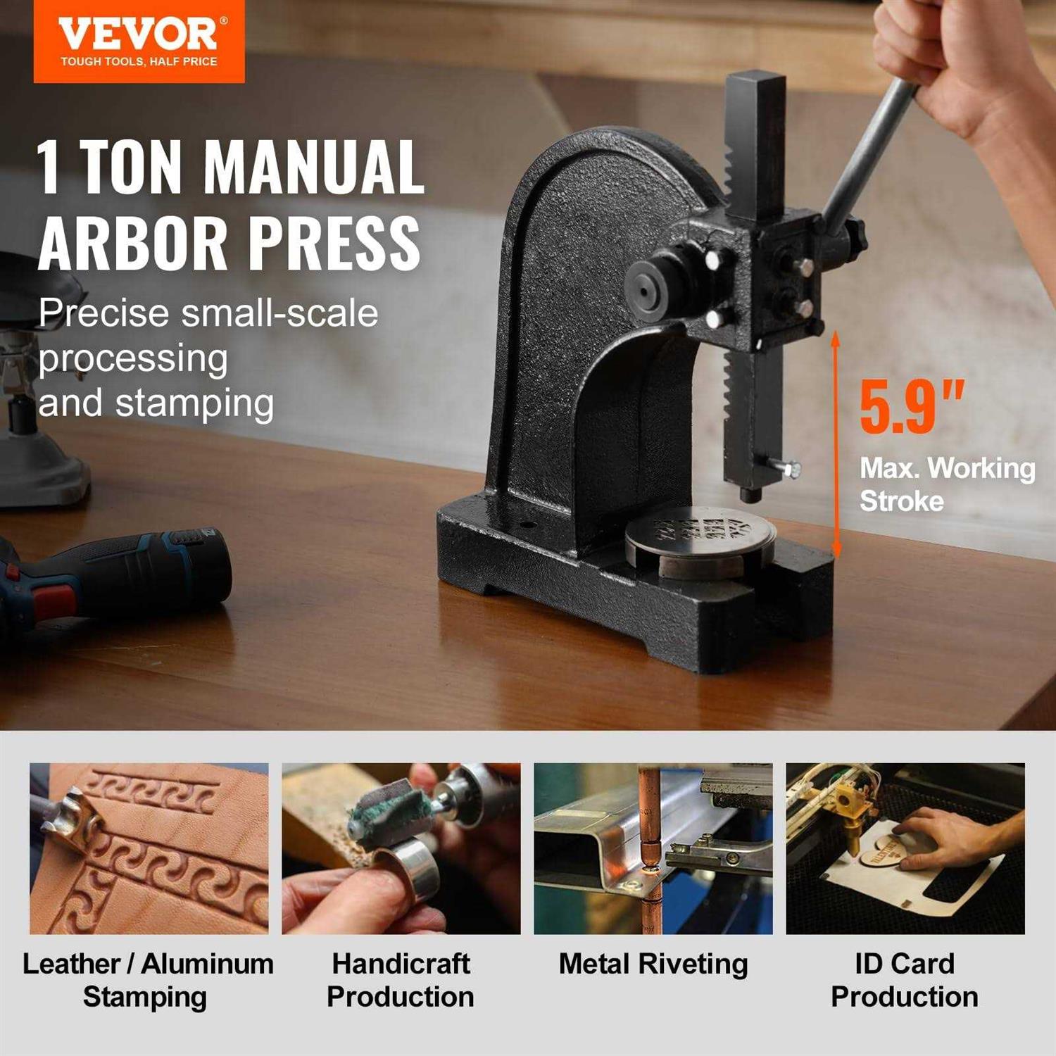VEVOR Arbor Press 1 Ton Manual Arbor Press 5.9 Maximum Height Cast Iron Heavy-duty Manual Arbor Press - Image 3