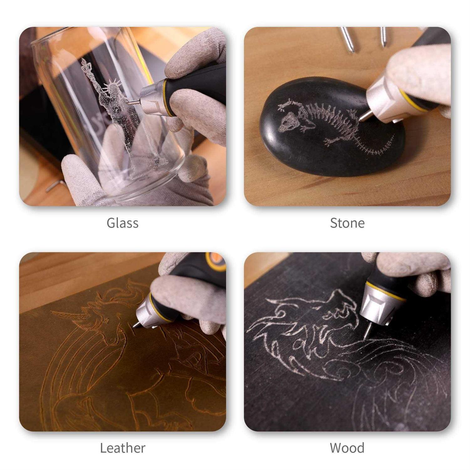 UTOOL Engraver Pen with Letter/Number Stencil 24W Handheld Etching Tool for Wood Metal Glass Engraving with 4 Replaceable Tungsten Carbide Steel - Image 4