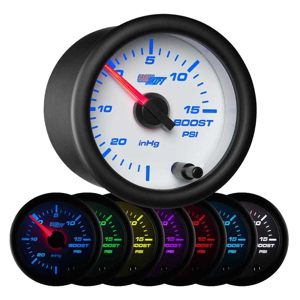 GlowShift Black 7 Color 15 PSI Turbo Boost/Vacuum Gauge Kit