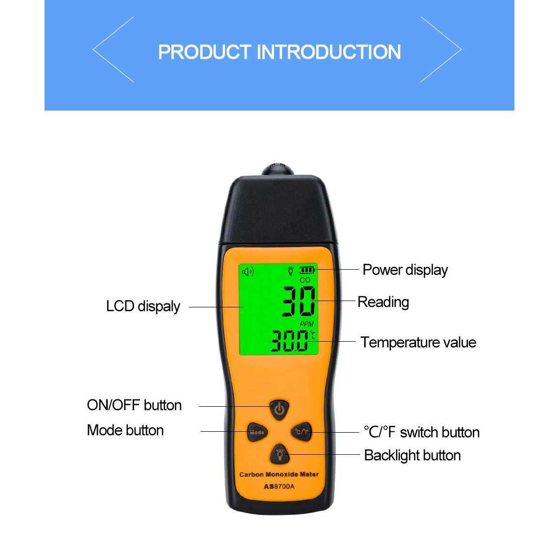Cheffort Handheld Carbon Monoxide Meter Portable Co GAS Detector GAS Tester with 0~1000ppm Range 1ppm Resolution - Image 5