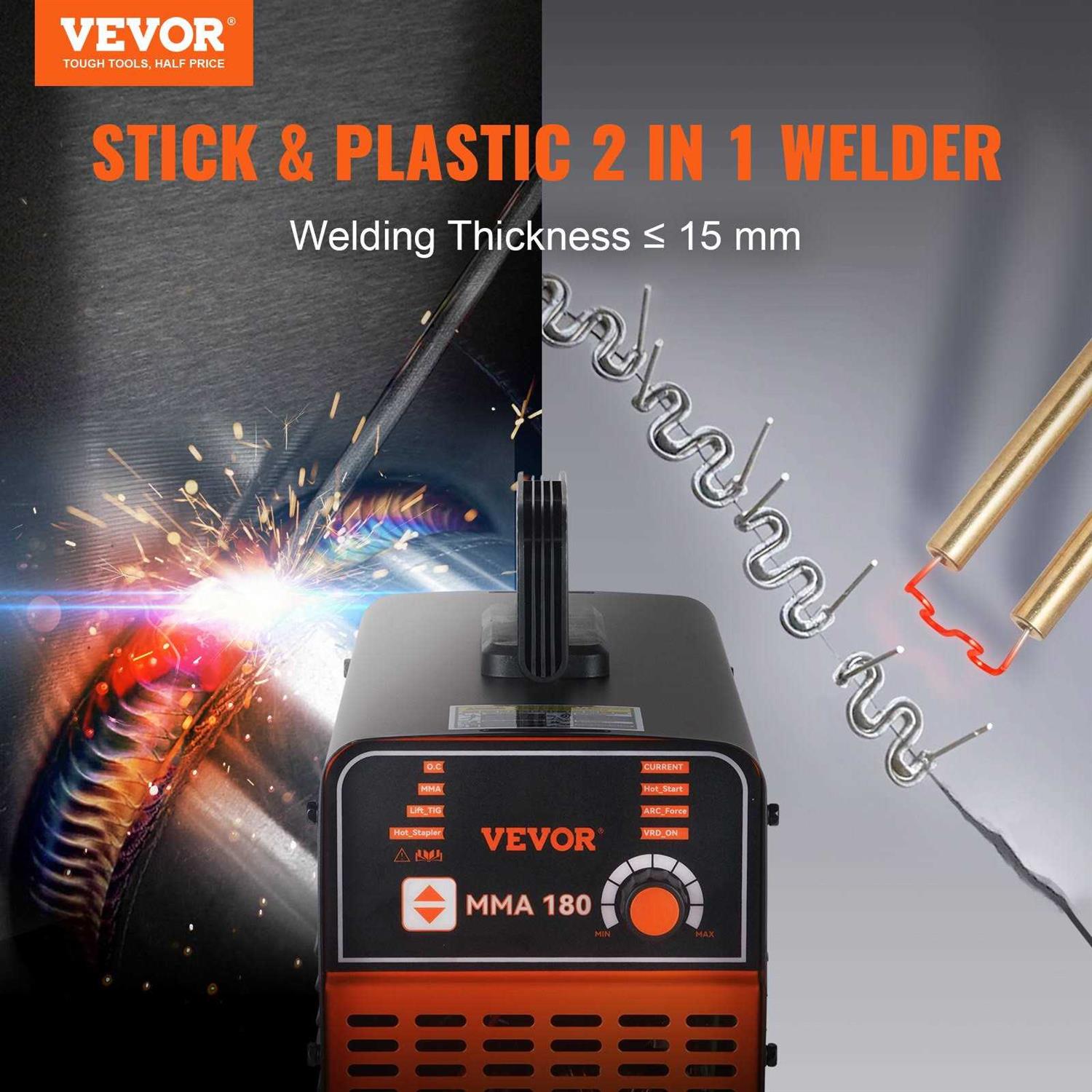 VEVOR Stick Welder 180Amp Stick & Plastic Arc Welder Machine 110/220V Hot Stapler with Hot Start Arc Force Anti-Stick - Image 5