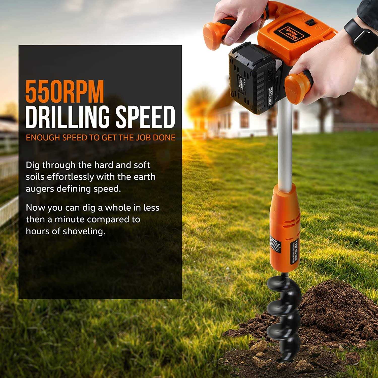 SuperHandy Electric Earth Auger 20V 4Ah Battery GUT141 - Image 5