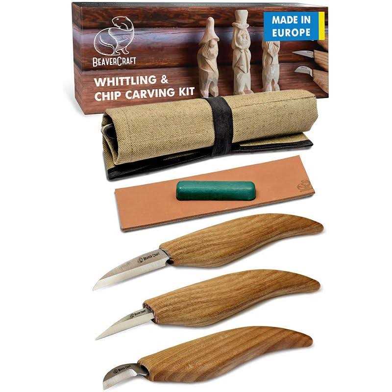 BeaverCraft Starter Chip and Whittle Knife Set with Accessories S15