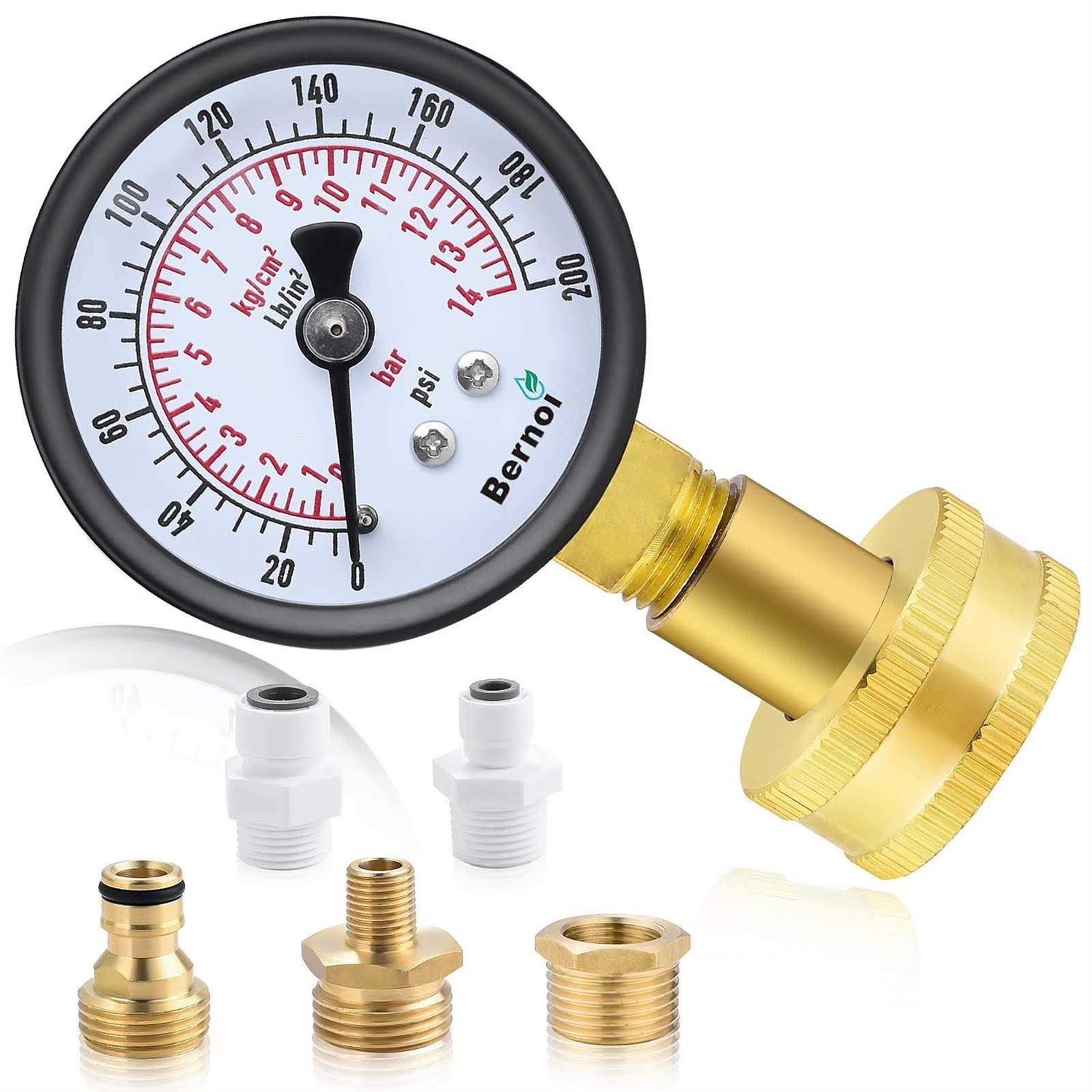 Water Pressure Gauge Kit,Universal Water Pressure Test Gauge with Lead-Free Brass Hose Fittings,3/4 Female Coupler Plus 5 Adapters to Test
