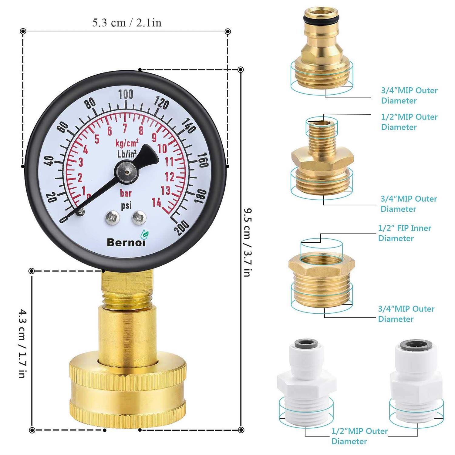 Water Pressure Gauge Kit,Universal Water Pressure Test Gauge with Lead-Free Brass Hose Fittings,3/4 Female Coupler Plus 5 Adapters to Test - Image 2