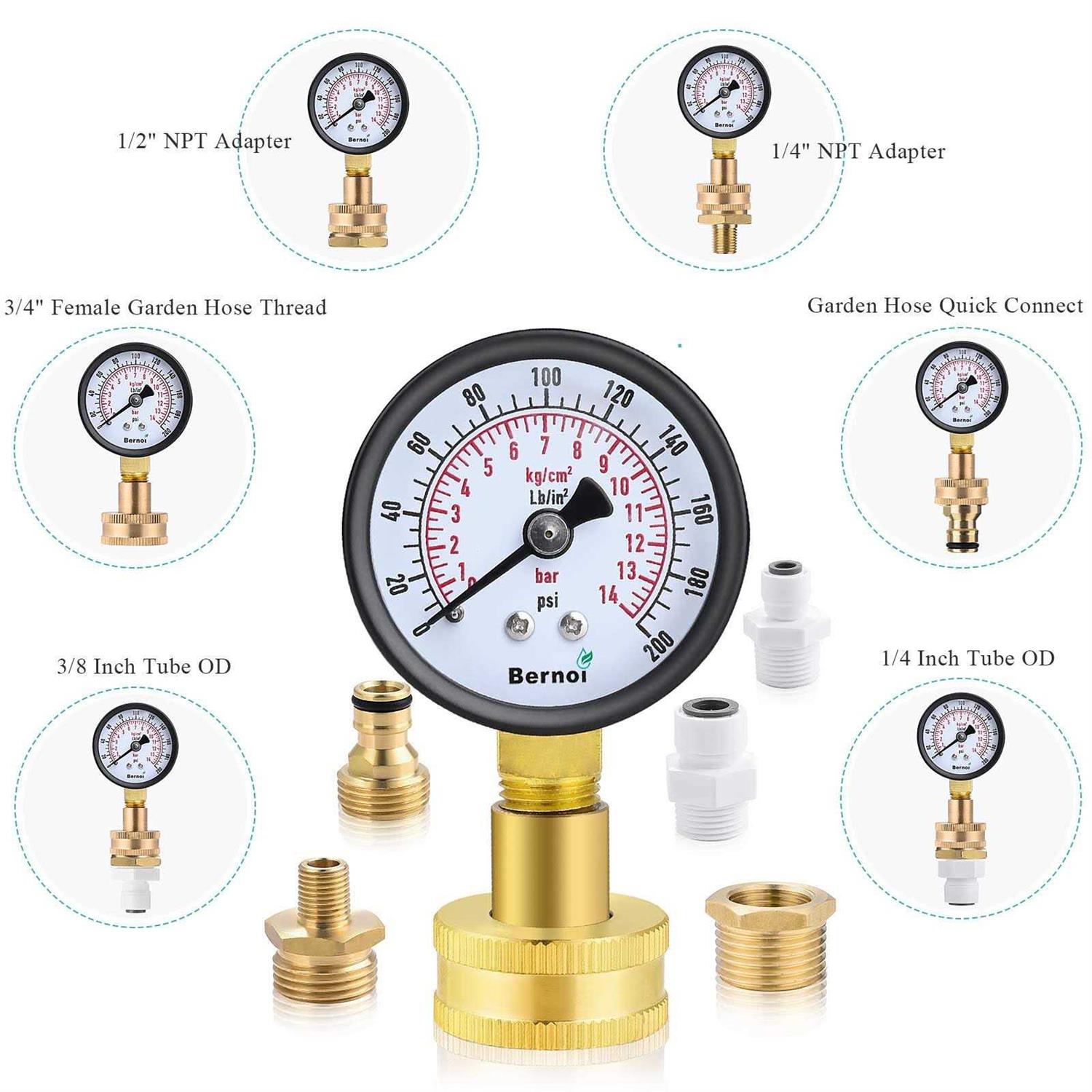 Water Pressure Gauge Kit,Universal Water Pressure Test Gauge with Lead-Free Brass Hose Fittings,3/4 Female Coupler Plus 5 Adapters to Test - Image 5