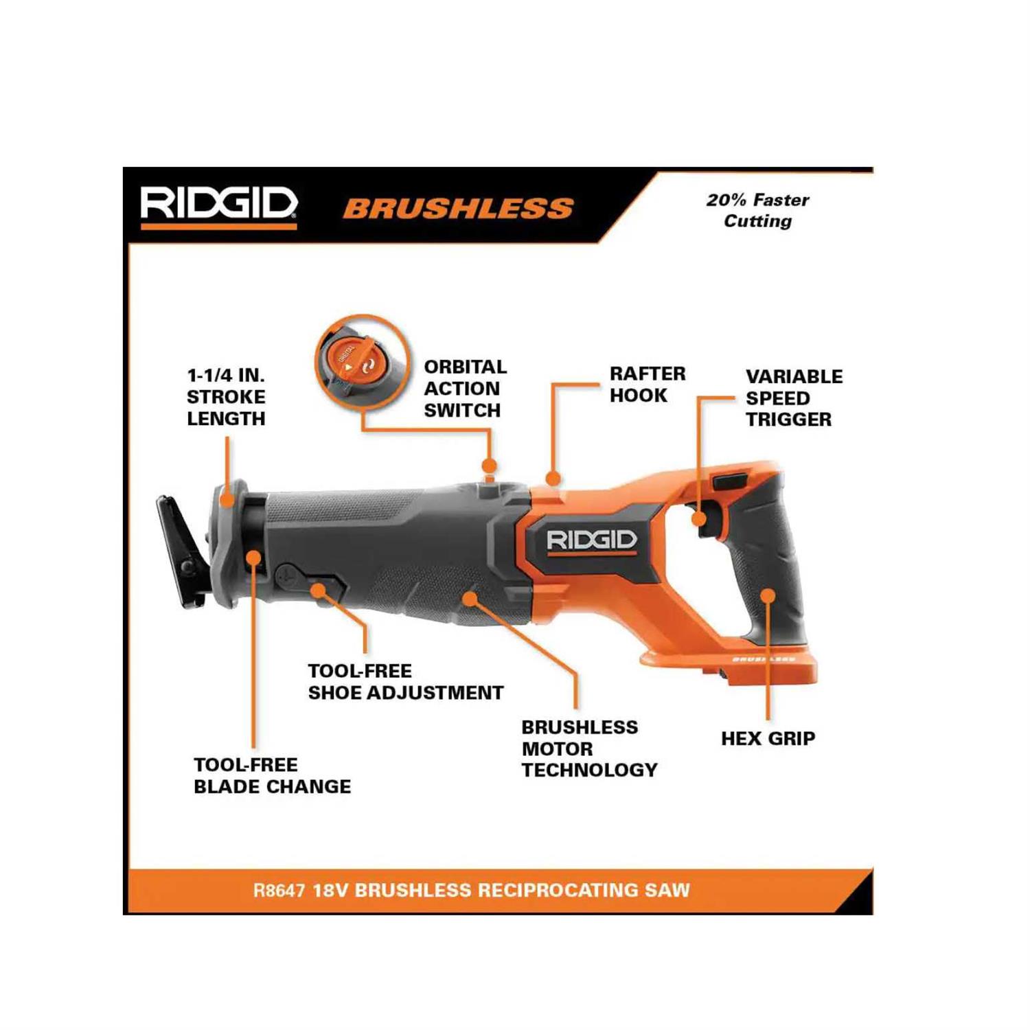 Ridgid 18V Brushless Cordless 2-Tool Combo Kit with Reciprocating Saw and Multi-Tool - Image 2