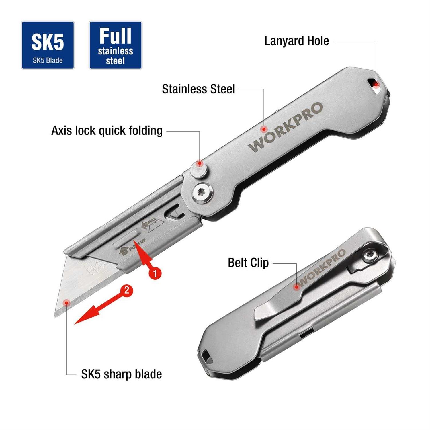 WORKPRO EDC Folding Utility Knife Mini Box Cutter with Quick Open Axis Lock - Image 4