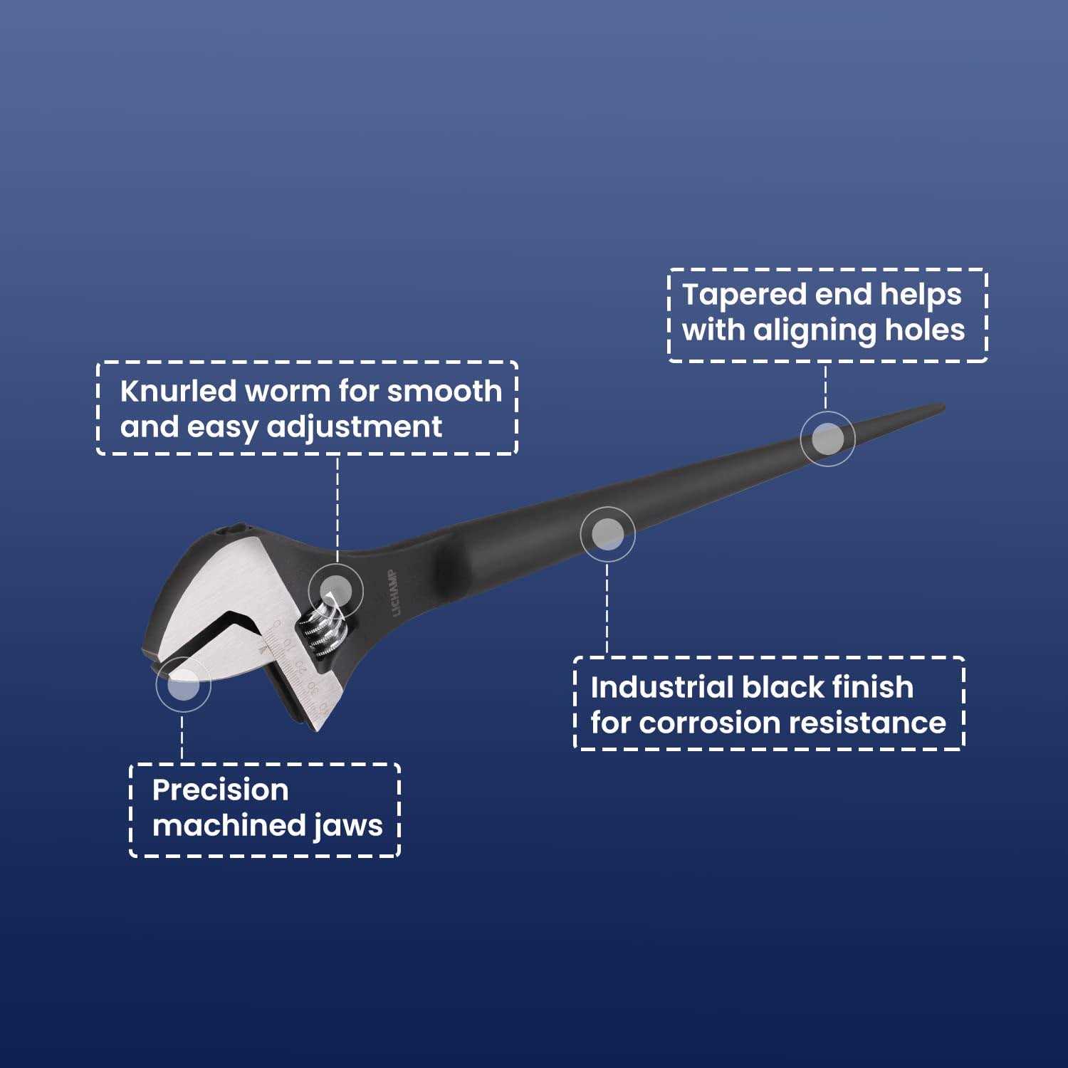 Lichamp 16-inch Adjustable Construction Spud Wrench - Image 2