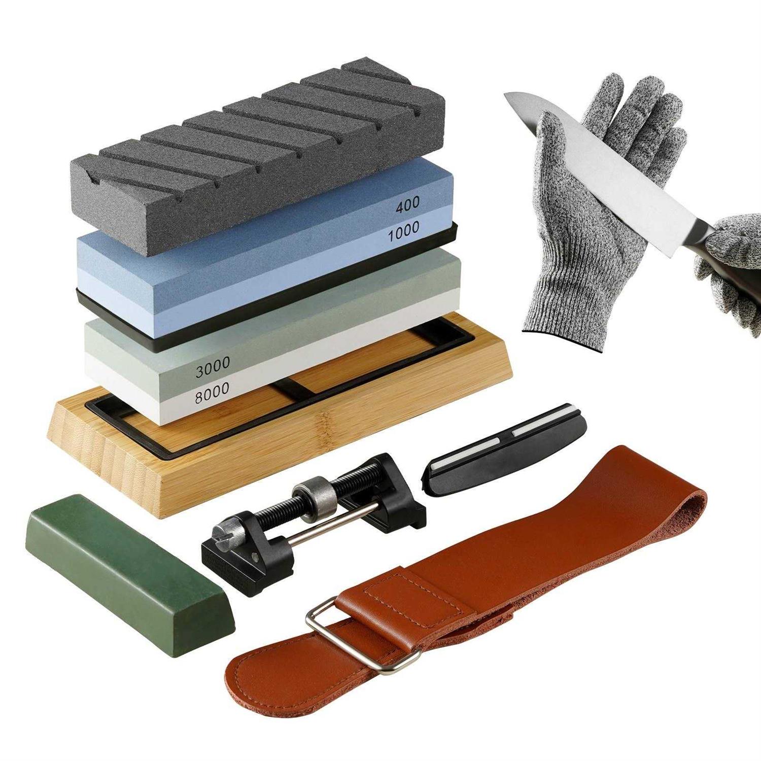 VEVOR 10-PCS Knife Sharpener 10.63 in. L 2-Dual Sided Grit Diamond Whetstone Knife Sharpening Kit with 3-Non-Slip Base Angle