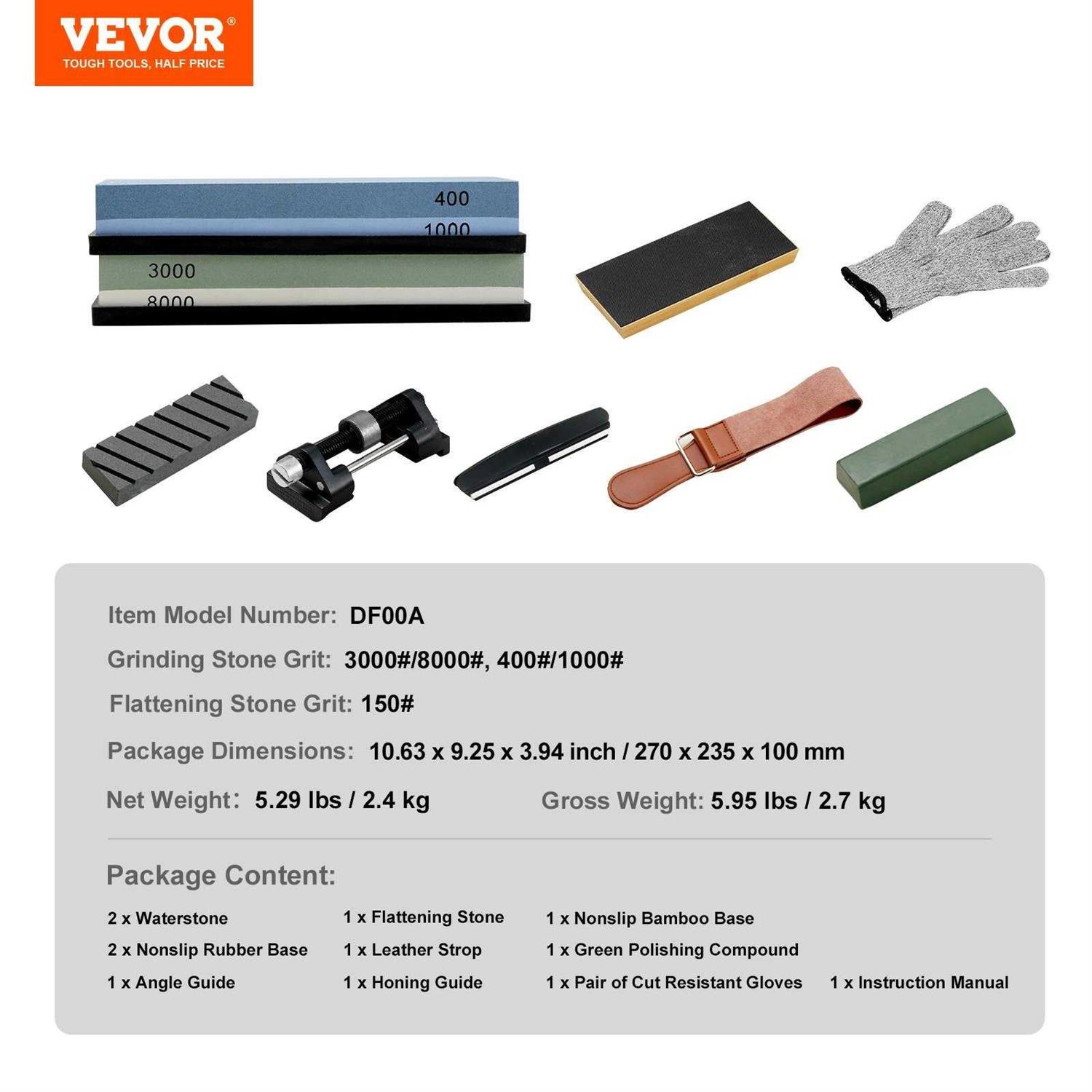 VEVOR 10-PCS Knife Sharpener 10.63 in. L 2-Dual Sided Grit Diamond Whetstone Knife Sharpening Kit with 3-Non-Slip Base Angle - Image 2