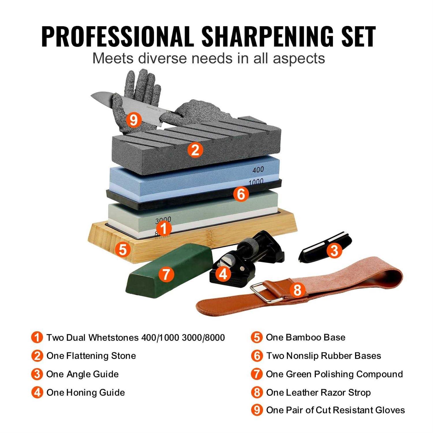 VEVOR 10-PCS Knife Sharpener 10.63 in. L 2-Dual Sided Grit Diamond Whetstone Knife Sharpening Kit with 3-Non-Slip Base Angle - Image 4