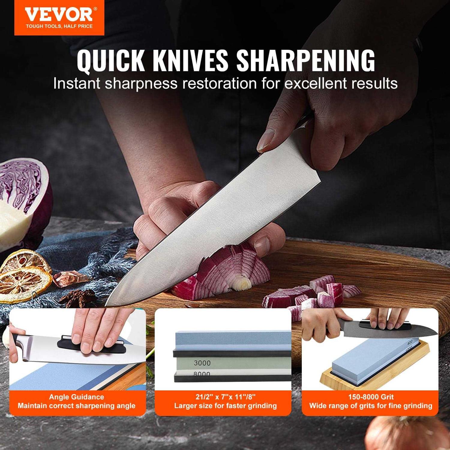 VEVOR 10-PCS Knife Sharpener 10.63 in. L 2-Dual Sided Grit Diamond Whetstone Knife Sharpening Kit with 3-Non-Slip Base Angle - Image 5