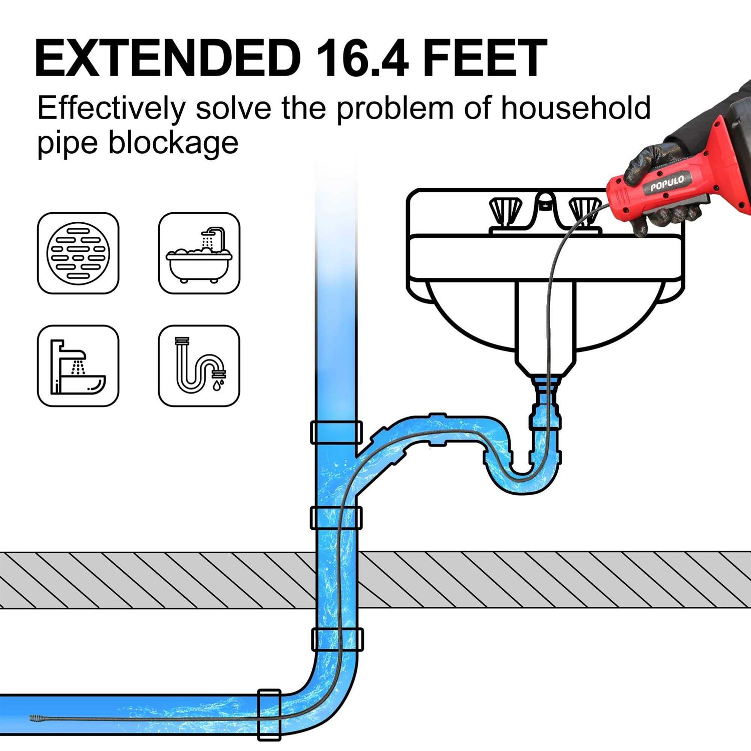 POPULO Drain Auger Plumbing Snake with Gloves - Image 2
