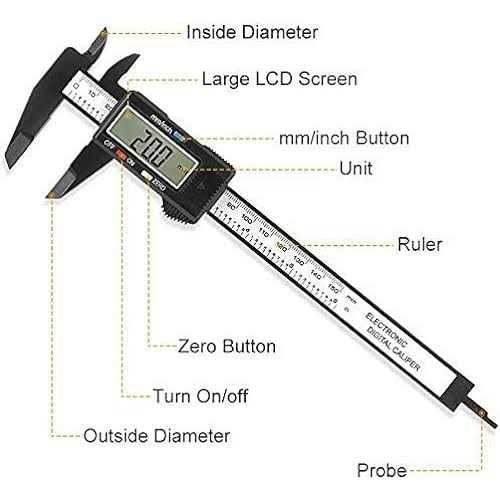 150mm 6inch LCD Digital Electronic Carbon Fiber Vernier Caliper Gauge Micromet - Image 4